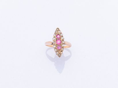 18K yellow gold (750 ‰) marquise ring set...