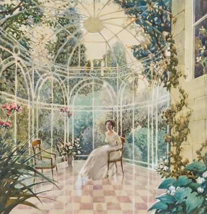 Ecole moderne 
Femme dans un jardin d'hiver...