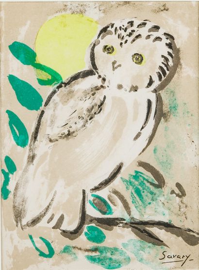 Robert SAVARY (1920-2000)
Chouette 
Lithographie...