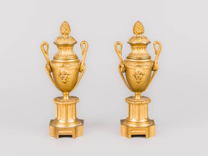 Pair of ormolu cassolettes forming candlesticks,...