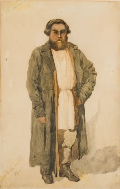 Ecole Russe 
Portrait d'homme 
Aquarelle...
