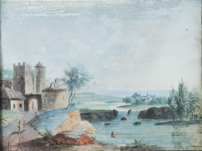 École du XVIIIe siècle 
Paysage animé avec...