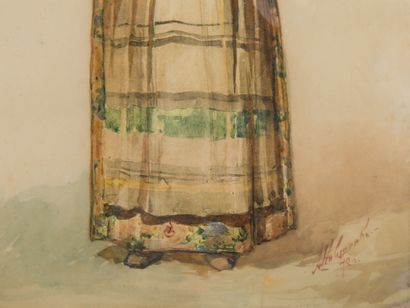 Ecole Russe 
Portrait de paysanne 
Aquarelle...