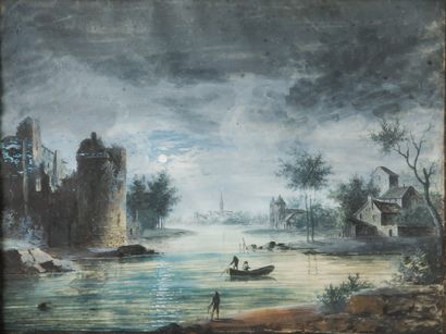 École du XVIIIe siècle 
Paysage nocturne...