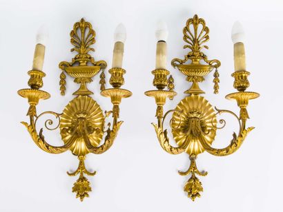 Pair of two-light ormolu sconces 
Louis XVI...