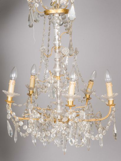6-light chandelier in gilded metal and crystal...