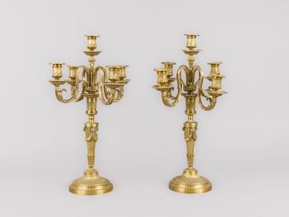 Pair of 5-light gilt bronze candelabra. Louis...