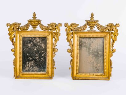 Pair of mirrors, gilded wood frame topped...