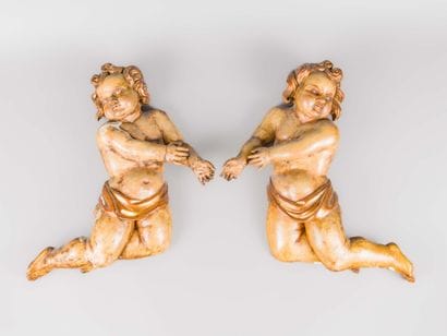Deux putti en bois et stuc peint et doré
Travail...