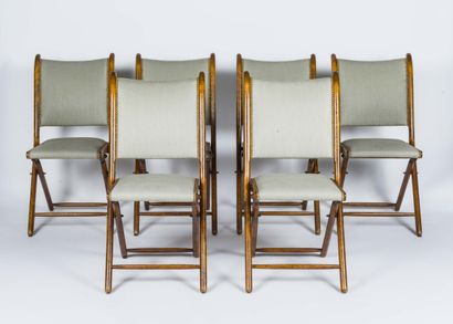 Suite of 6 folding chairs in natural wood...