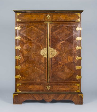 Storage cabinet in leaf-inlaid veneer opening...
