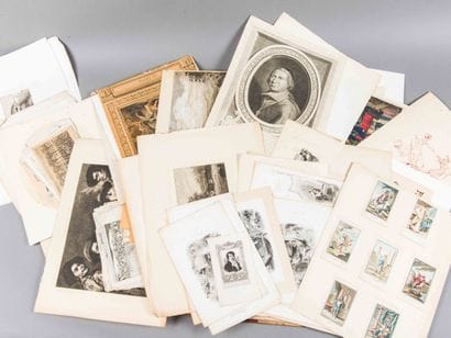 Important lot de gravures et dessins dans...