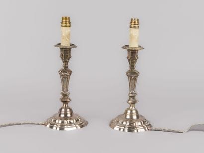 Pair of silver-plated bronze torches mounted...