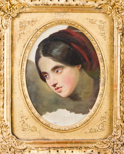 Ecole du XIXe siècle 
Portrait de femme 
Huile...