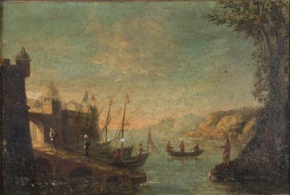 Ecole du XVIIIe siècle 
Pêcheurs le long...