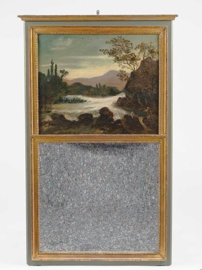 Trumeau en bois doré avec paysage Huile sur...