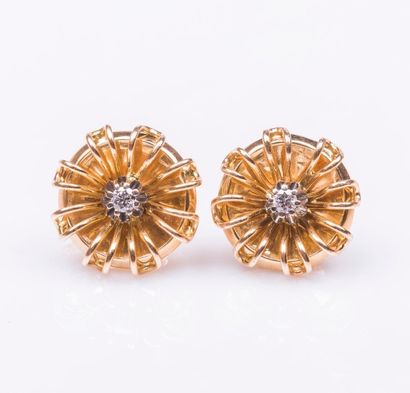 Paire de boutons d'oreilles fleur en or jaune...