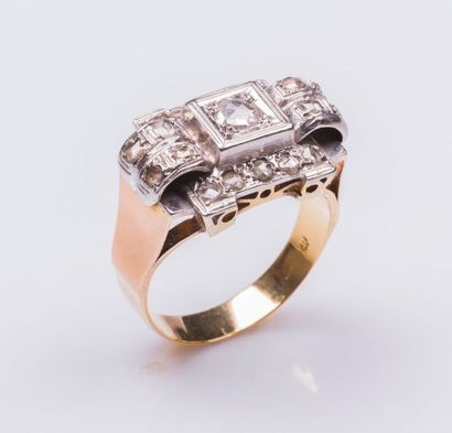 Bague à pont en or jaune 18 carats (750 millièmes)...