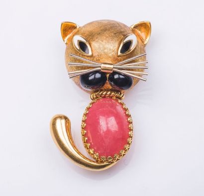 Broche chat en or jaune 18 carats (750 millièmes)...