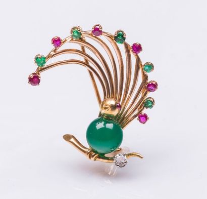 Broche oiseau en or jaune 18 carats (750...