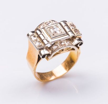 Bague pont en or jaune et or gris 18 carats...