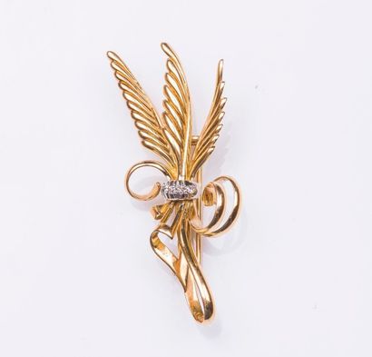 Broche gerbe en or jaune 18 carats (750 millièmes),...