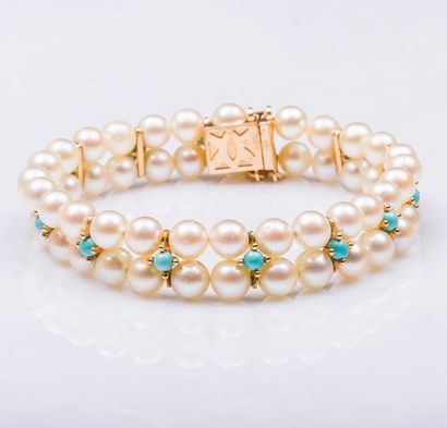 Bracelet double rangs de perles de culture...