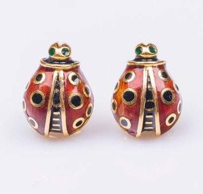Paire de boutons d'oreilles coccinelle en...