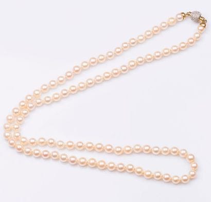 Collier chocker de 92 perles de culture,...
