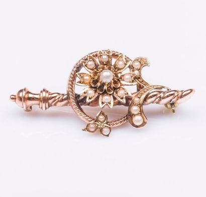 Broche fleuron en or rose 14 carats (585...