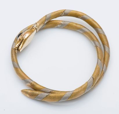 Bracelet serpent souple en or jaune et en...