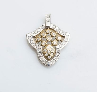 Pendentif fleuron en or jaune et or gris...