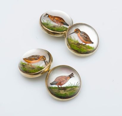 Paire de boutons de manchettes en or jaune...