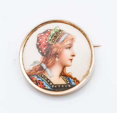 Broche ronde en or rose 18 carats (750 millièmes)...