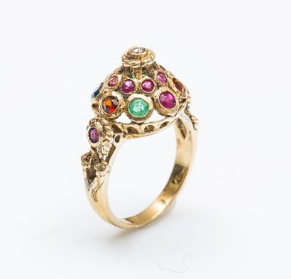 Bague dôme en vermeil (925 millièmes) à décor...