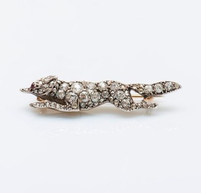 Broche renard en argent (925 millièmes) et...