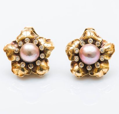 Paire de clips de revers fleurs en or jaune...