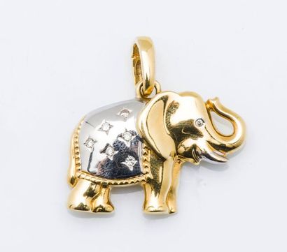 Pendentif éléphant en or jaune et or gris...
