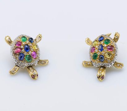 Paire de clips d’oreilles tortue en or jaune...