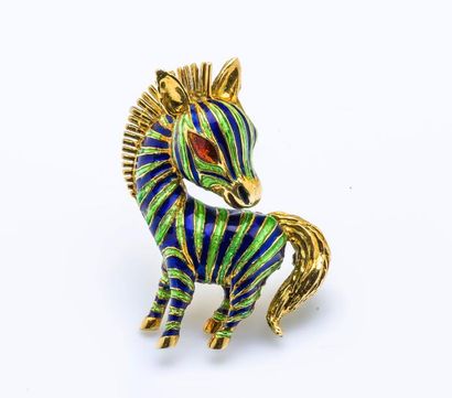 Broche zèbre en or jaune 18 carats (750 millièmes)...