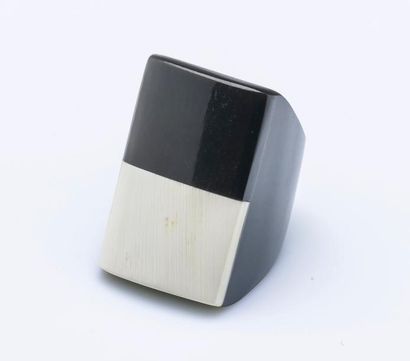 Bague en corne bicolore, le chaton rectangulaire.

Taille...