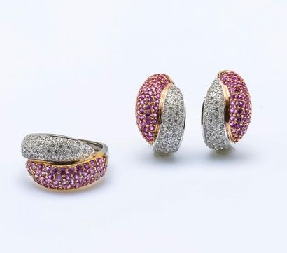 Demi parure en or jaune et or gris 18 carats...