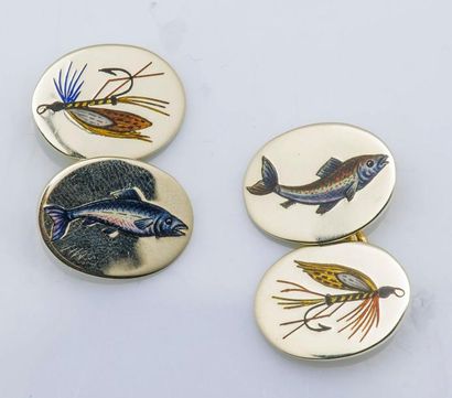 Paire de boutons de manchettes pêche à la...