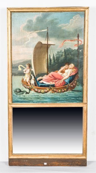 Trumeau en bois doré à décor d’une huile...