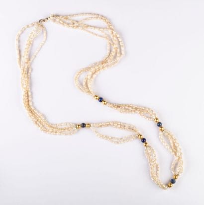 Necklace with 5 strands of rice-grain river...