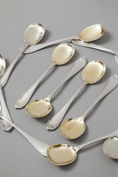 12 cuillères à glace en argent, cuilleron...