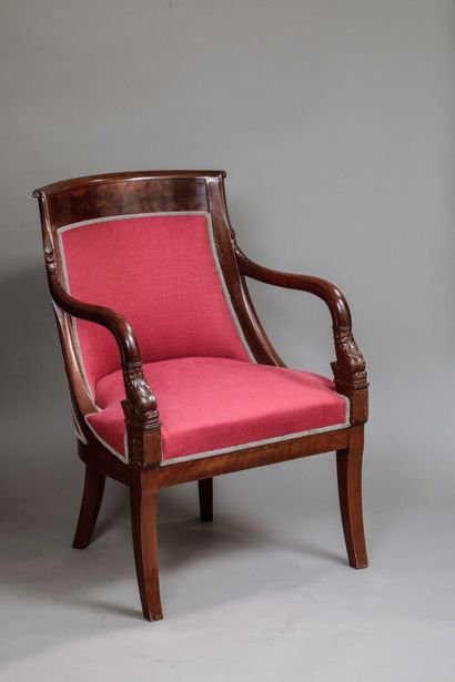 Suite of three mahogany gondola-back armchairs,...