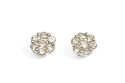 Pair of ear studs in 18K white gold adorned...