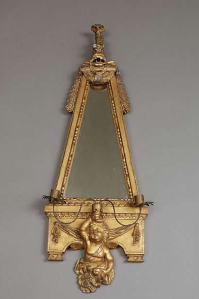 Gilded wood mirror carved with a dolphin...
