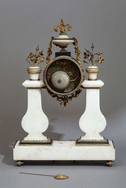 Louis XVI portico clock in white marble and...